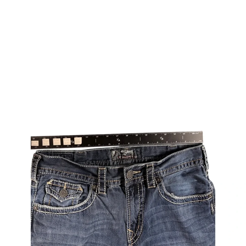 Silver Jeans Co. Suki Flap Mens 32x32 Blue Denim Whiskered Stretch Straight Leg